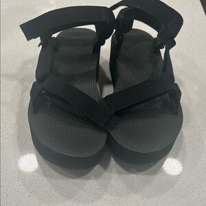 Teva Black Platform Sandals with Wide Straps